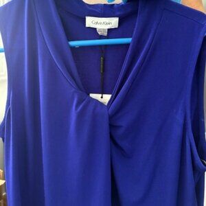 Calvin Klein Periwinkle Blue Blouse NWT Unusual Front Twist Effect Classic Large